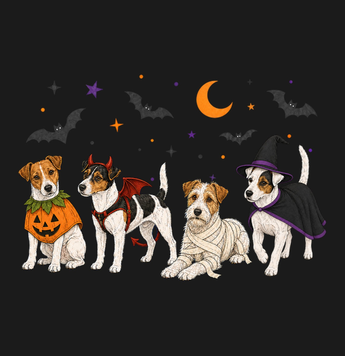 Jack Russell Terrier Halloween Lineup - Adult Unisex T-Shirt