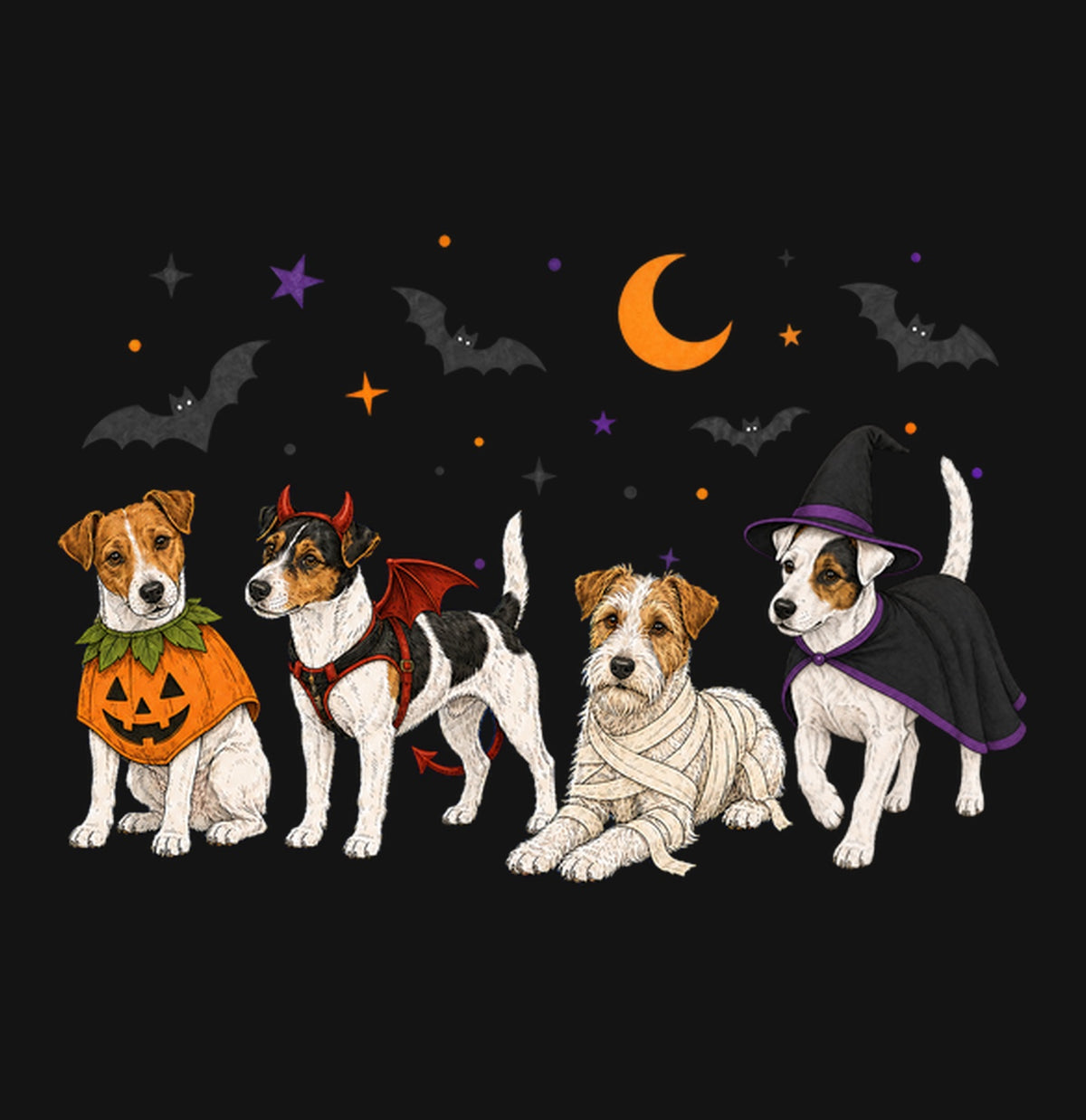 Jack Russell Terrier Halloween Lineup - Kids Unisex T-Shirt