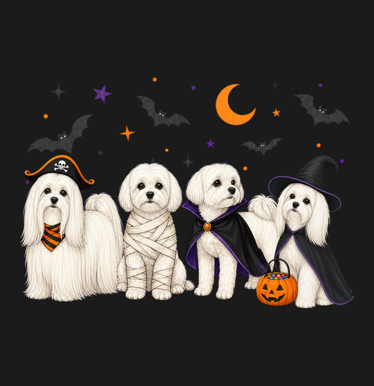 Maltese Halloween Lineup - Adult Unisex T-Shirt