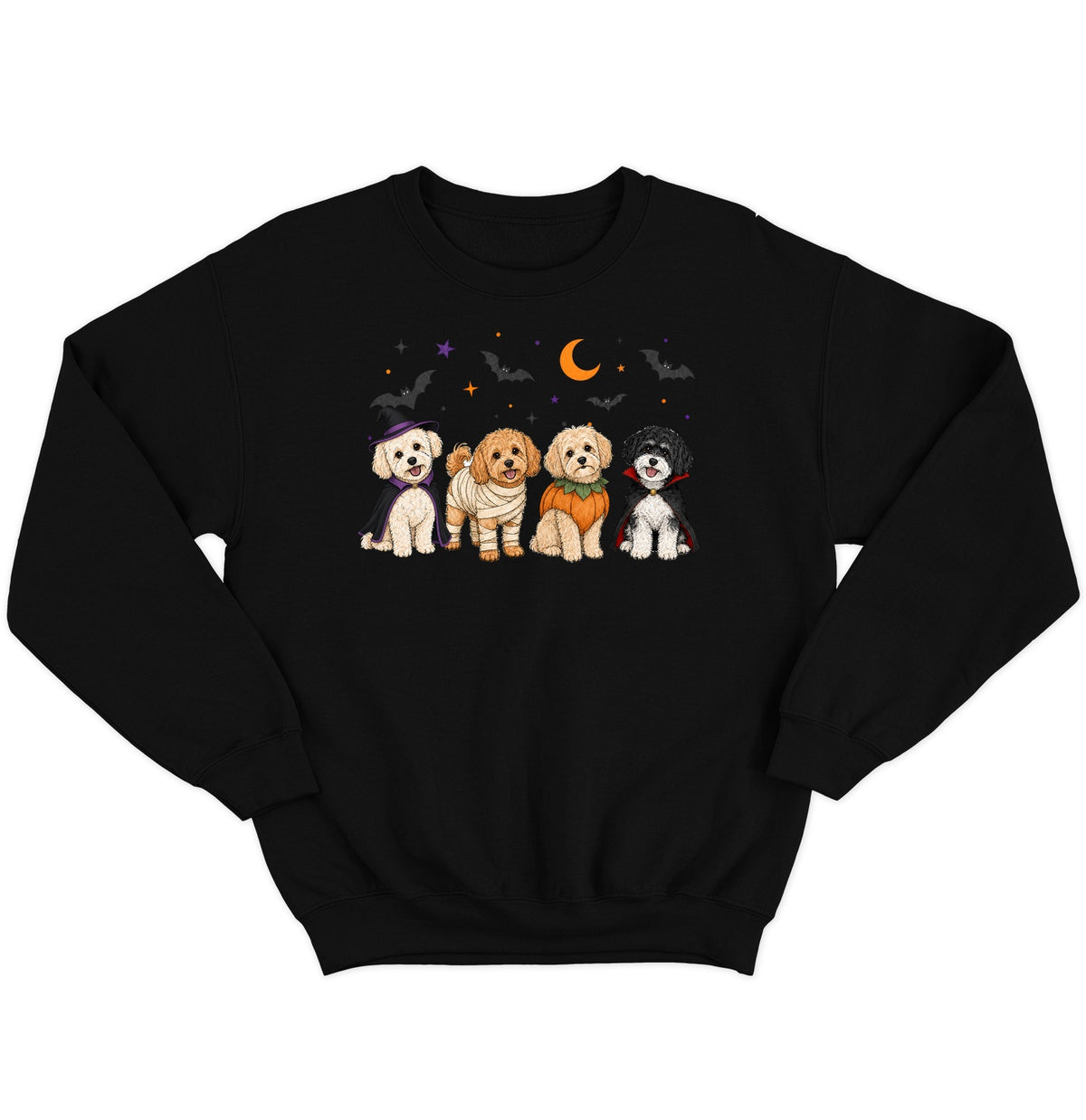 Maltipoo Halloween Lineup - Adult Unisex Crewneck Sweatshirt