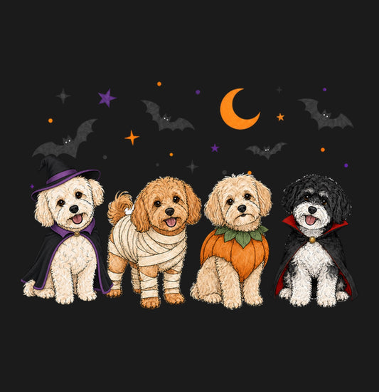 Maltipoo Halloween Lineup - Adult Unisex T-Shirt