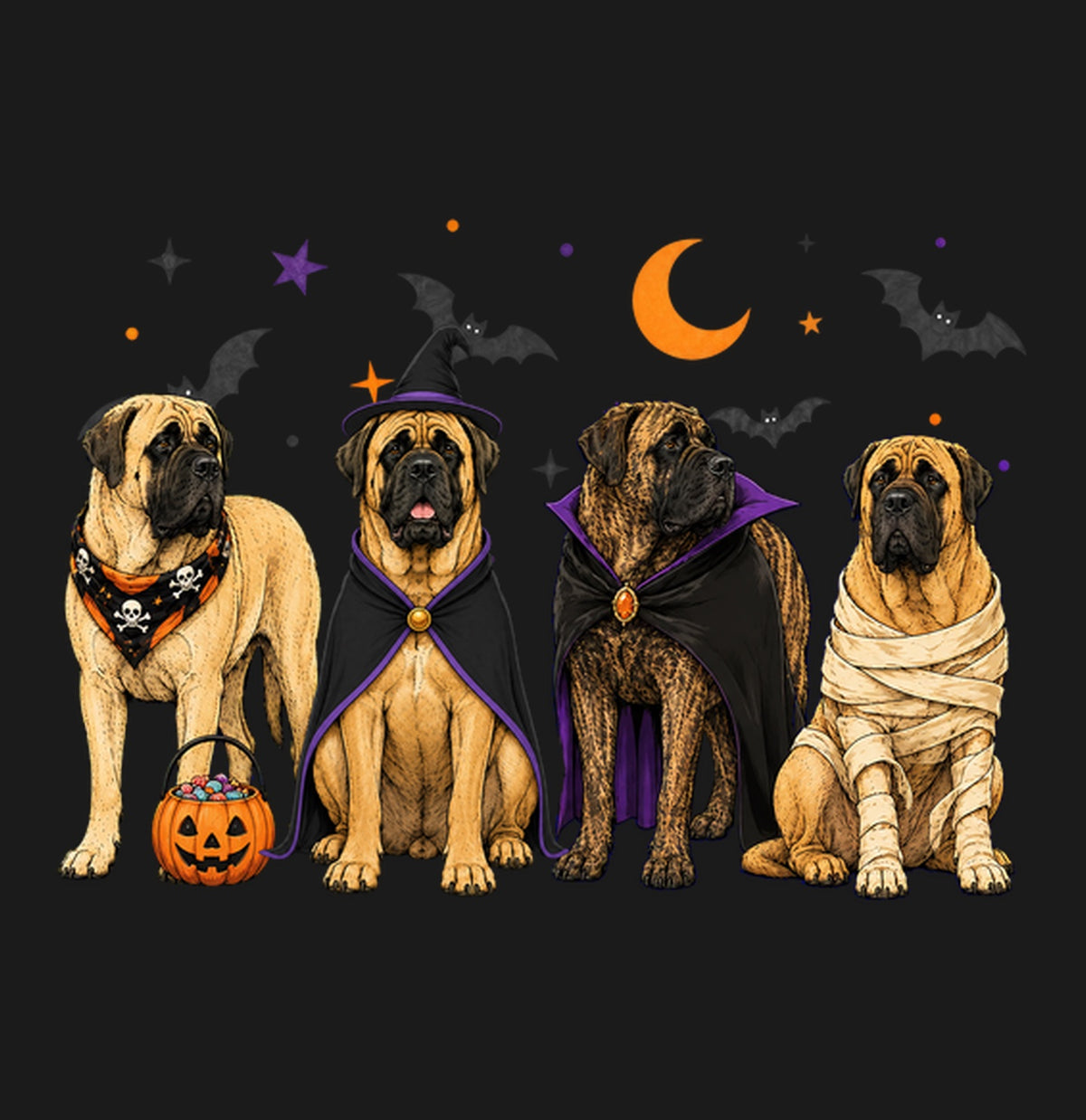 Mastiff Halloween Lineup - Adult Unisex T-Shirt