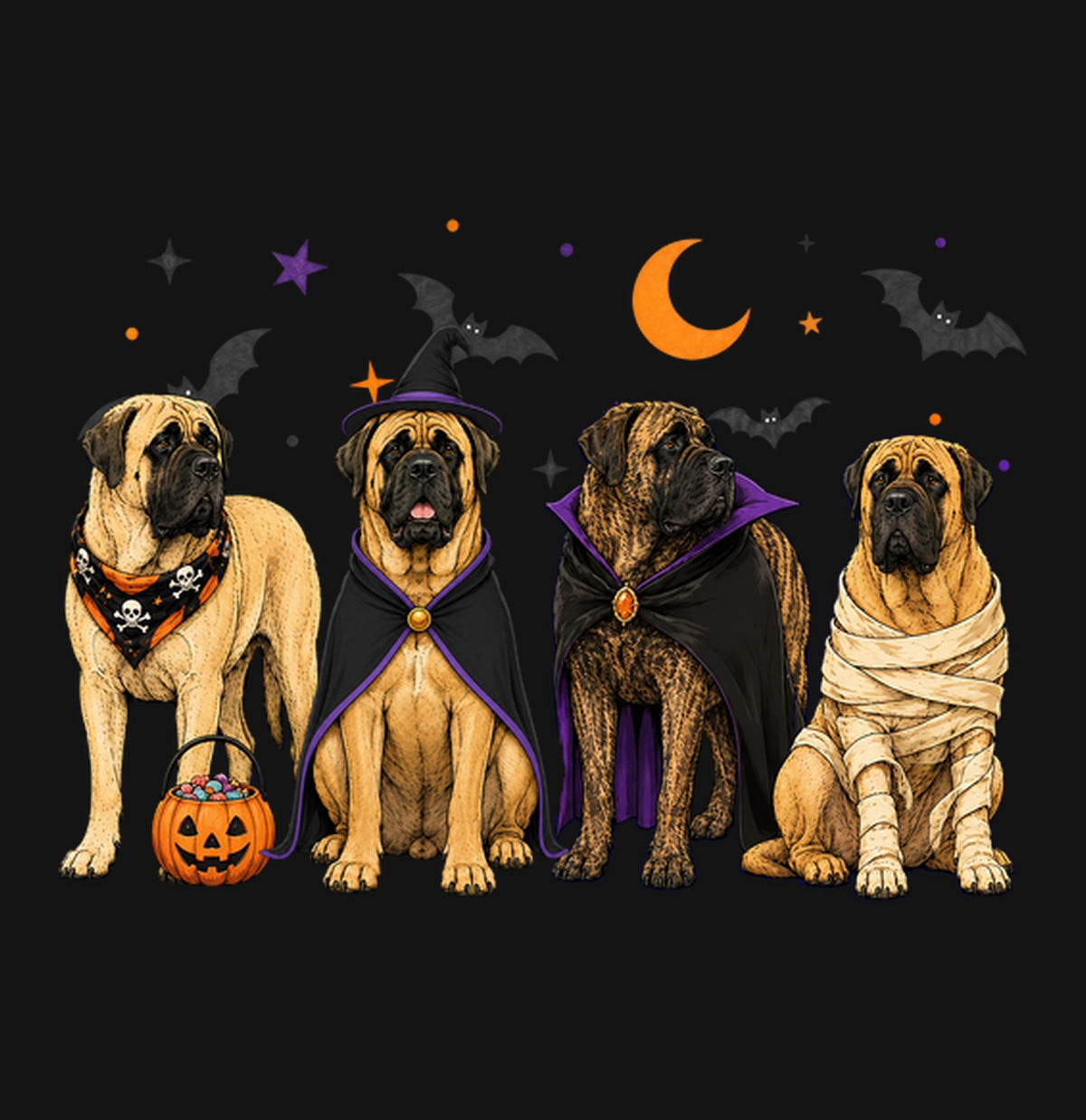 Mastiff Halloween Lineup - Kids Unisex T-Shirt