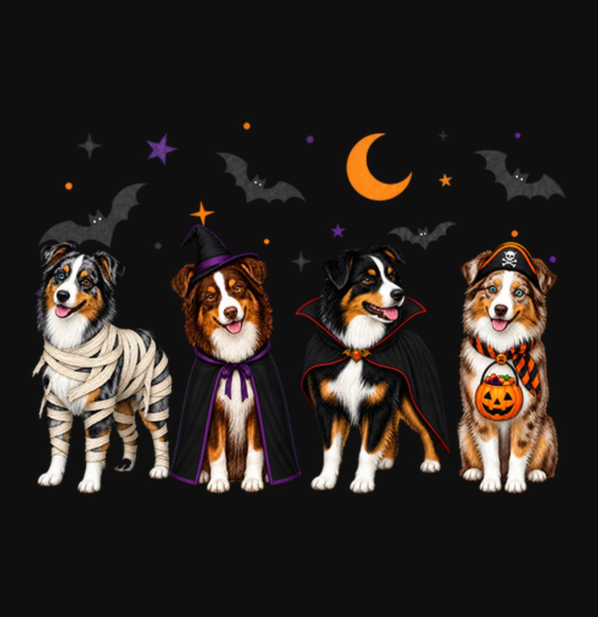 Miniature American Shepherd Halloween Lineup - Adult Unisex Crewneck Sweatshirt
