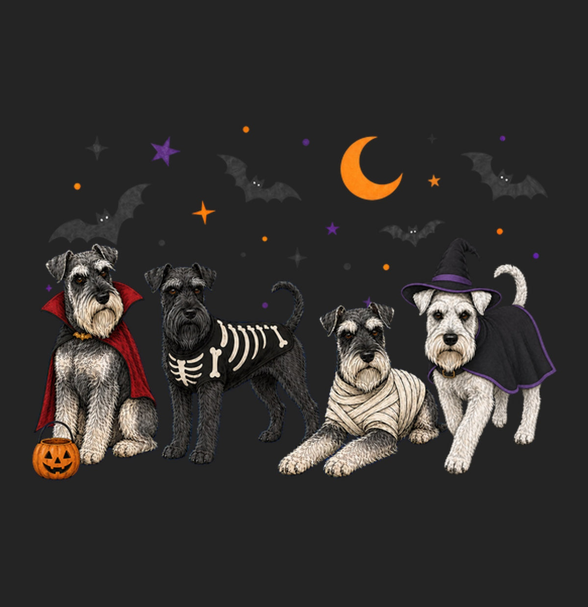 Miniature Schnauzer Halloween Lineup - Women's Tri-Blend T-Shirt