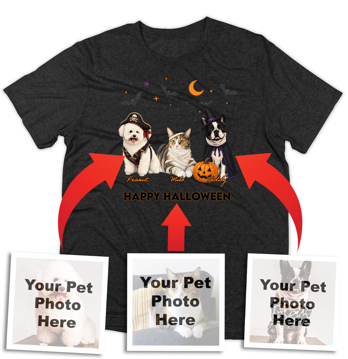 My Pets Halloween Lineup - Personalized Custom Adult Tri-Blend T-Shirt