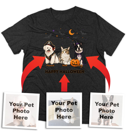 My Pets Halloween Lineup - Personalized Custom Adult Tri-Blend T-Shirt