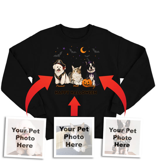 My Pets Halloween Lineup - Personalized Custom Adult Unisex Crewneck Sweatshirt
