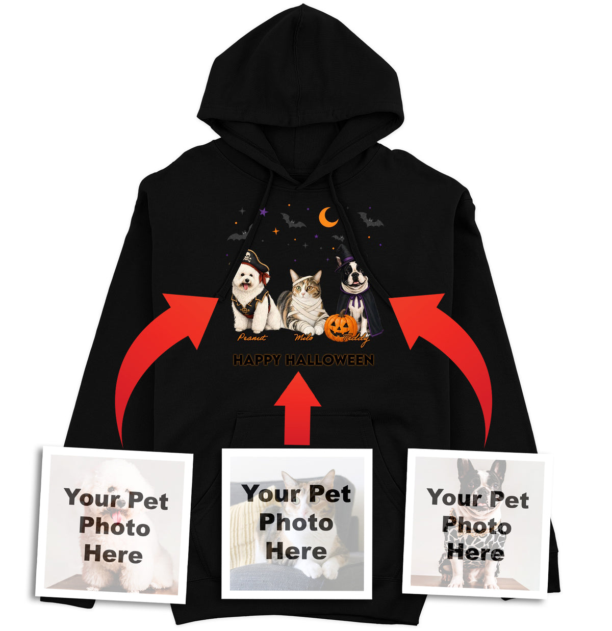 My Pets Halloween Lineup - Personalized Custom Adult Unisex Hoodie