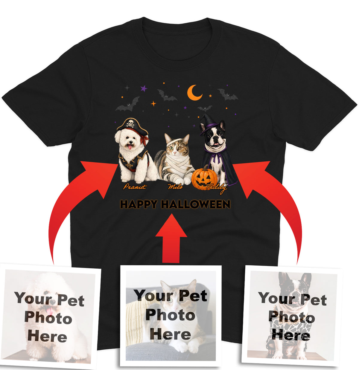 My Pets Halloween Lineup - Personalized Custom Adult Unisex T-Shirt