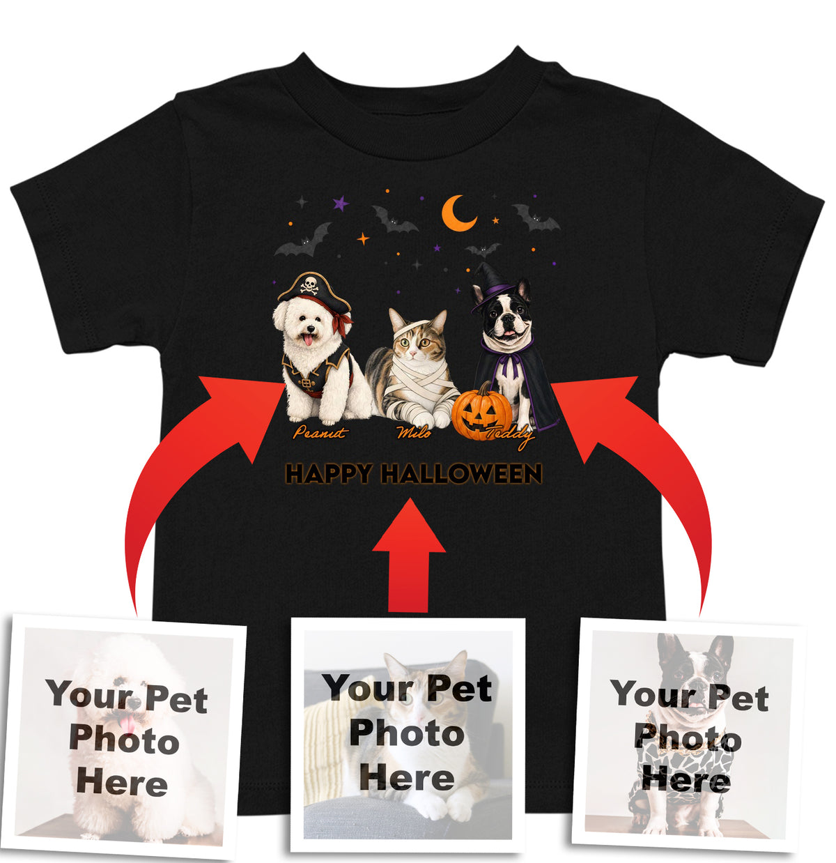 My Pets Halloween Lineup - Personalized Custom Kids Unisex T-Shirt