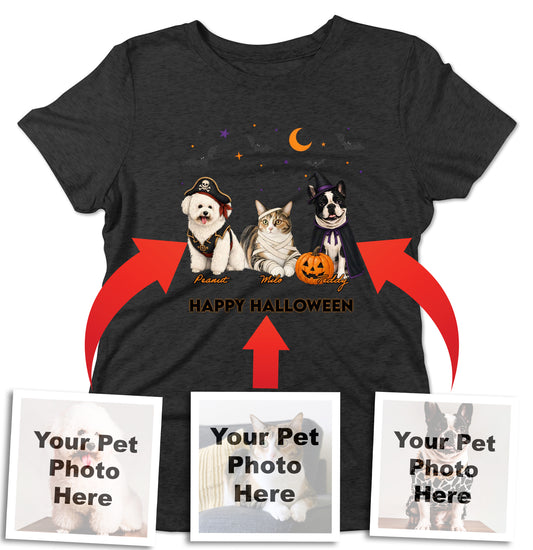 My Pets Halloween Lineup - Personalized Custom Women's Tri-Blend T-Shirt