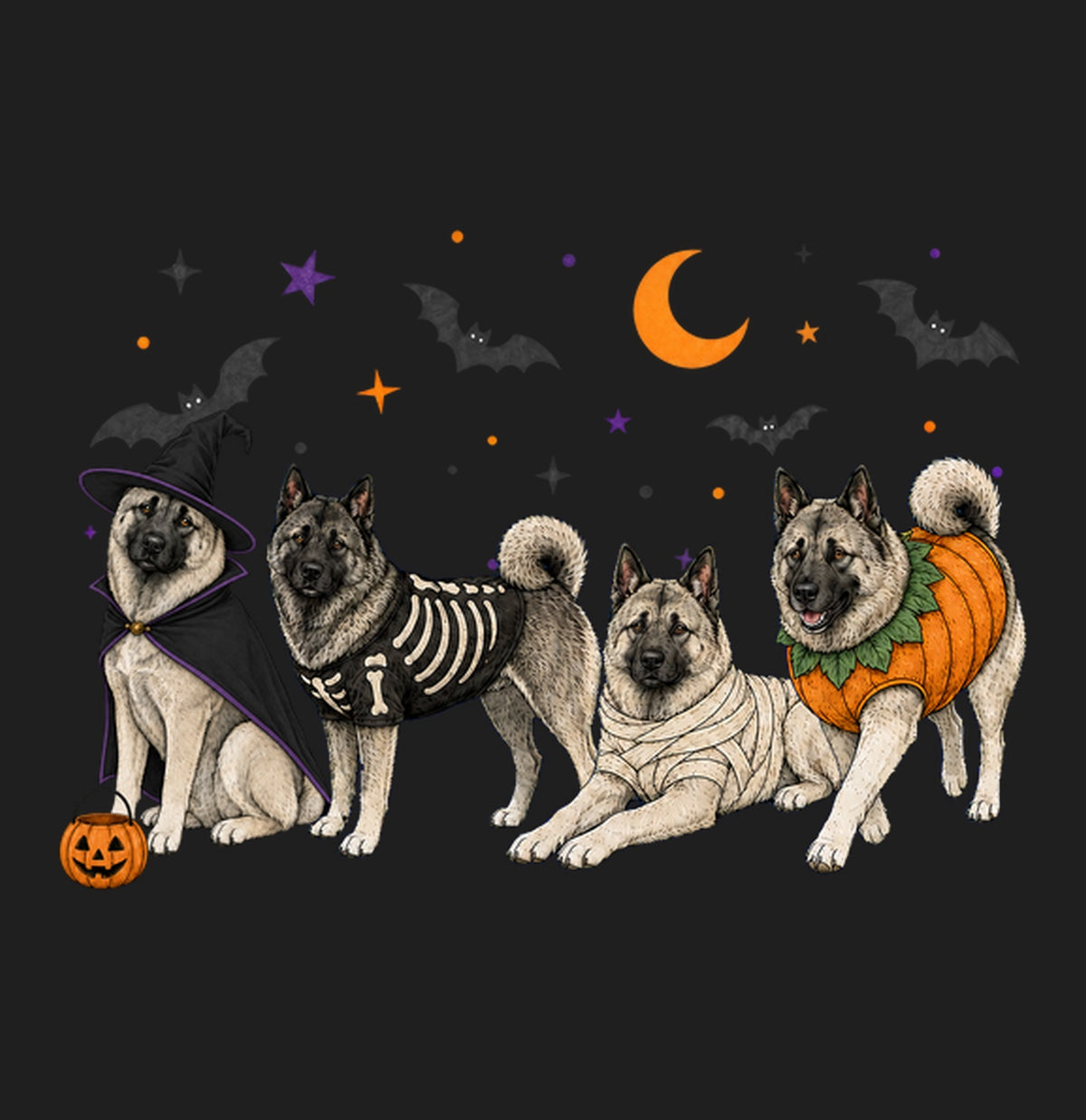 Norwegian Elkhound Halloween Lineup - Adult Tri-Blend T-Shirt