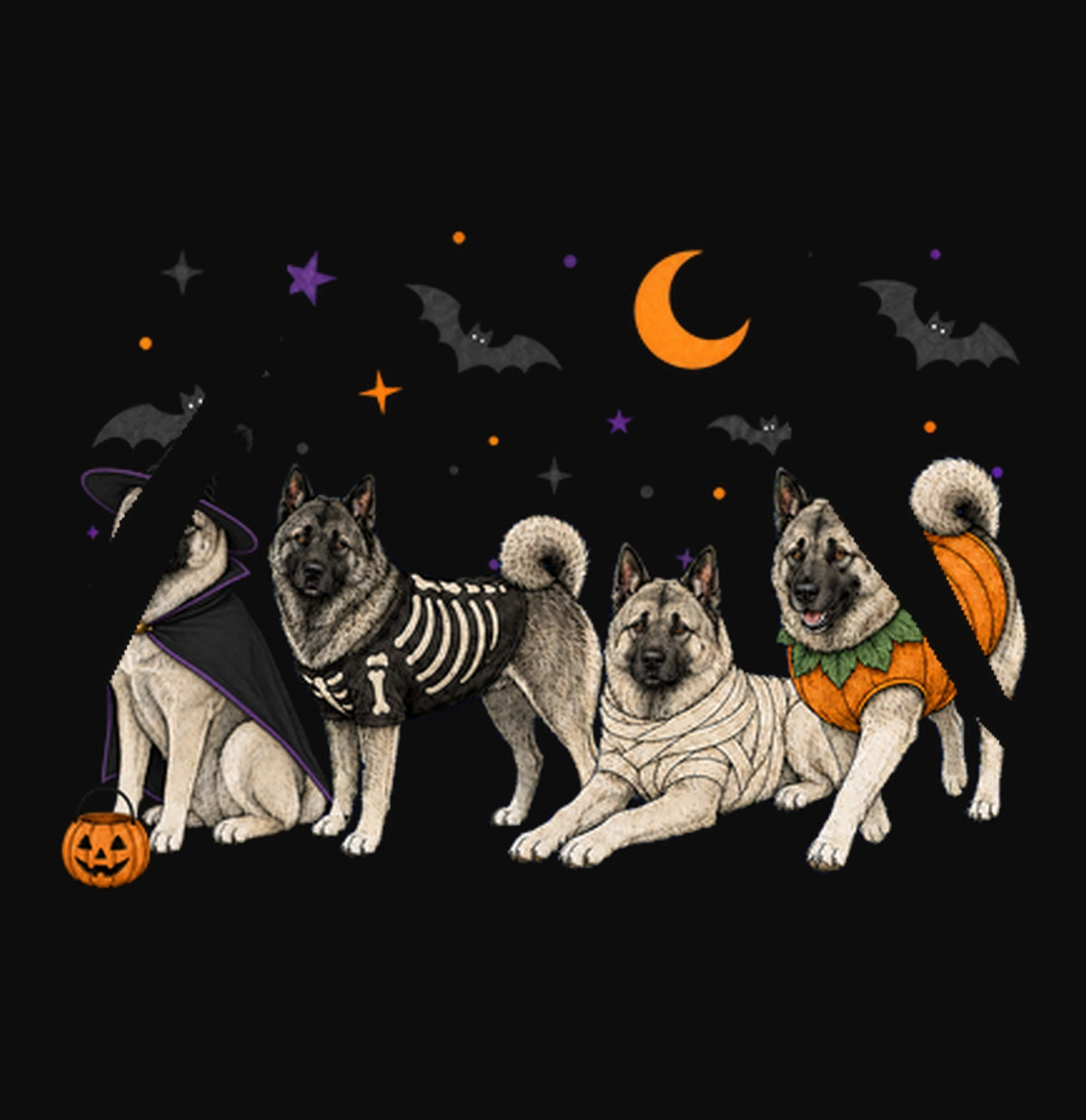 Norwegian Elkhound Halloween Lineup - Adult Unisex Hoodie