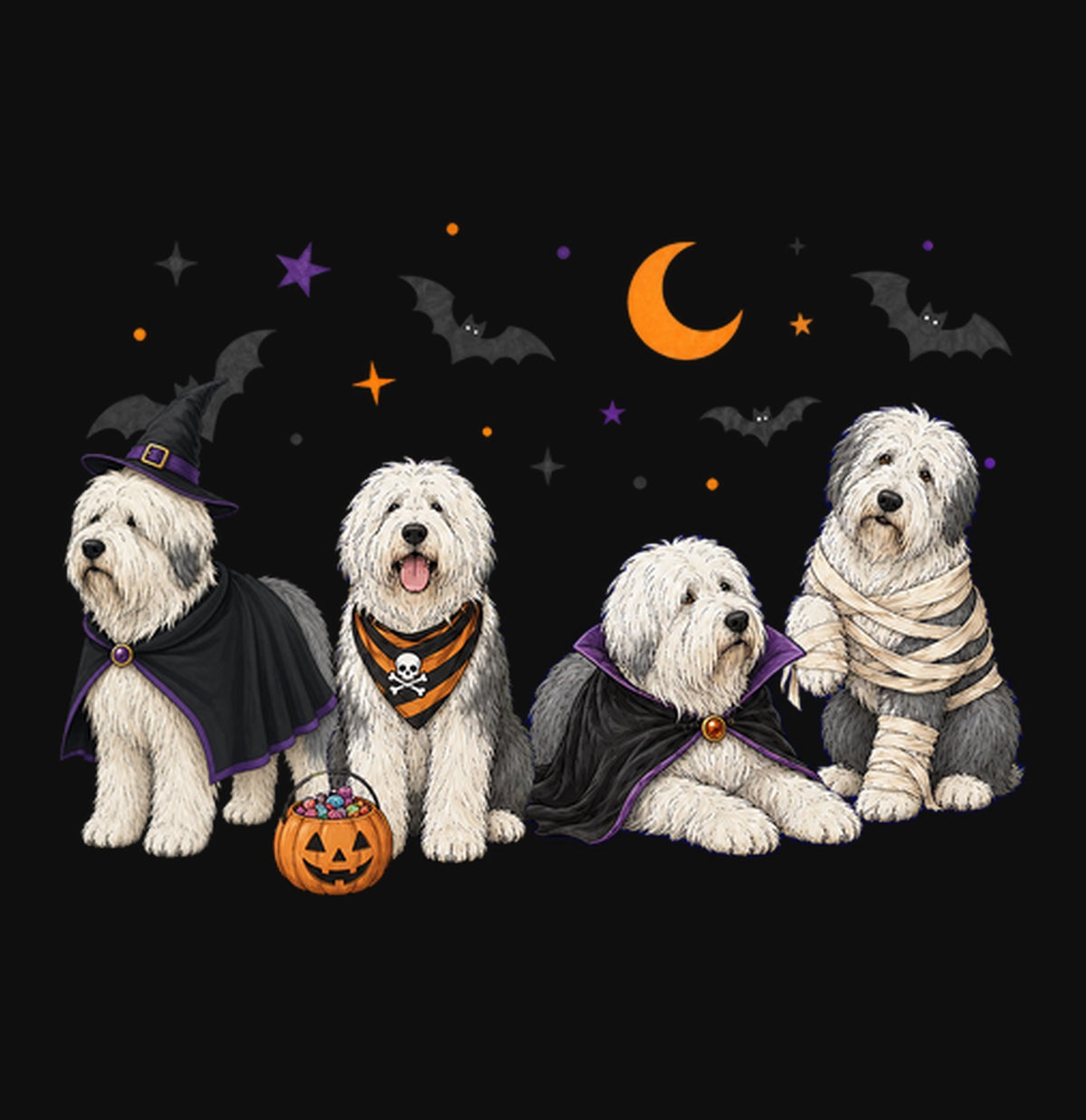 Old English Sheepdog Halloween Lineup - Adult Unisex Crewneck Sweatshirt