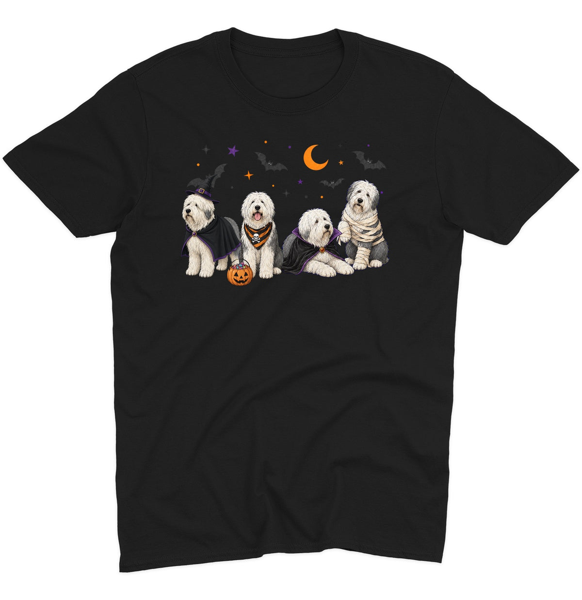 Old English Sheepdog Halloween Lineup - Adult Unisex T-Shirt