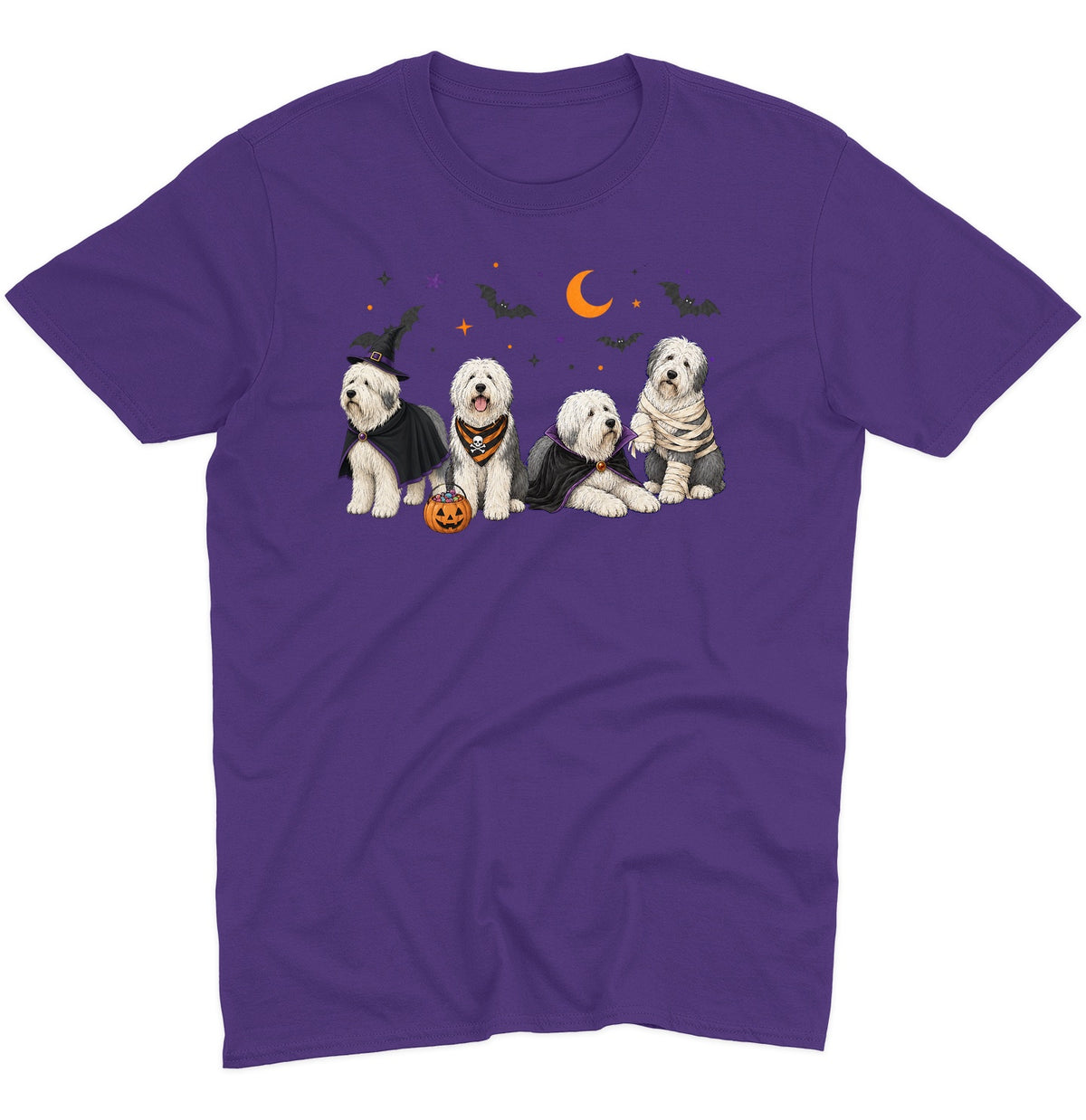 Old English Sheepdog Halloween Lineup - Adult Unisex T-Shirt