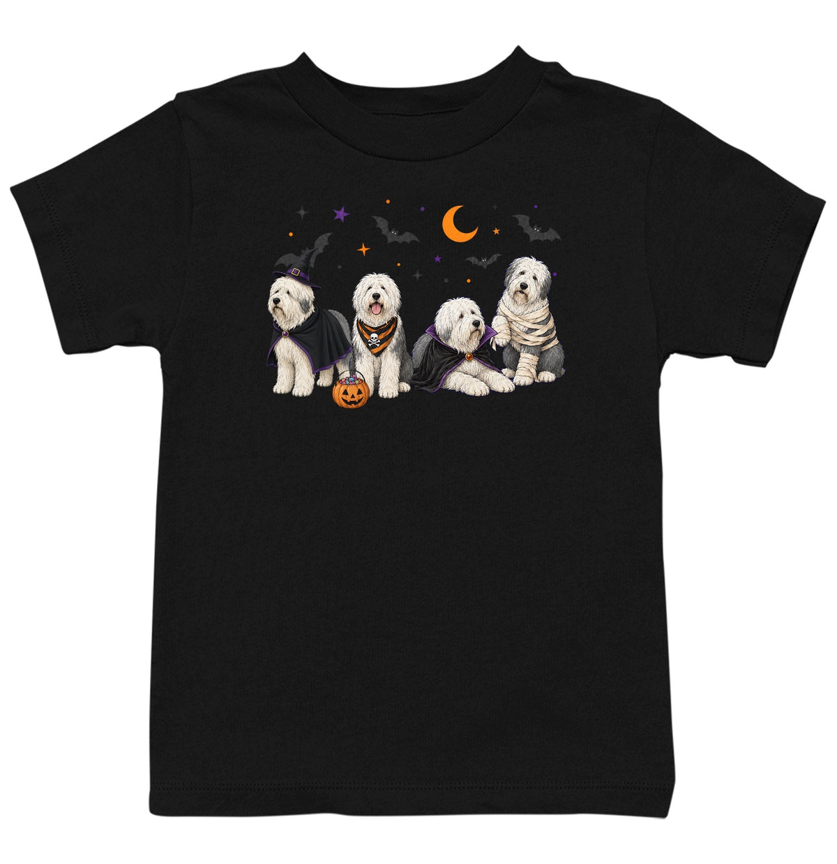 Old English Sheepdog Halloween Lineup - Kids Unisex T-Shirt