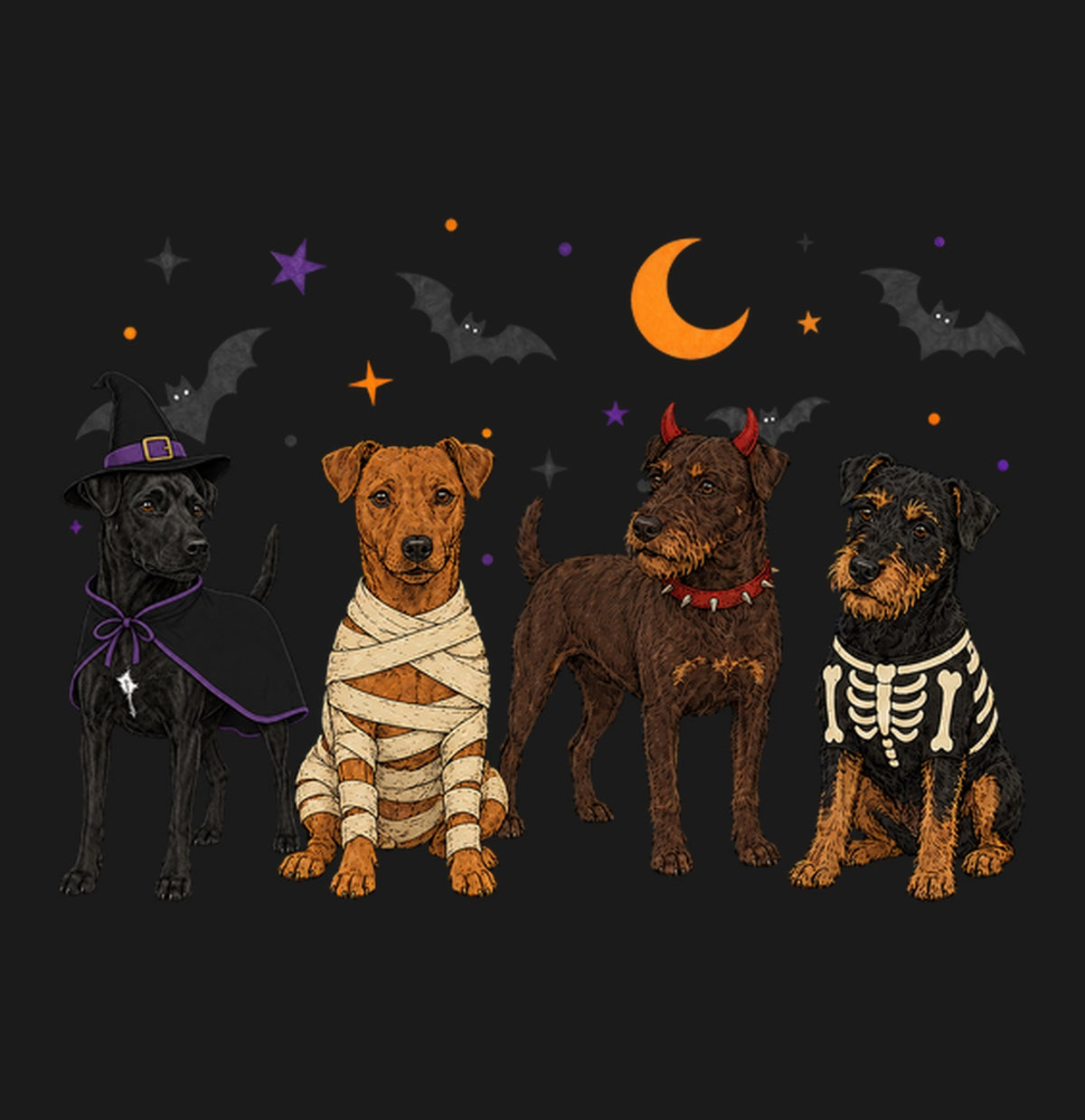 Patterdale Terrier Halloween Lineup - Adult Unisex T-Shirt