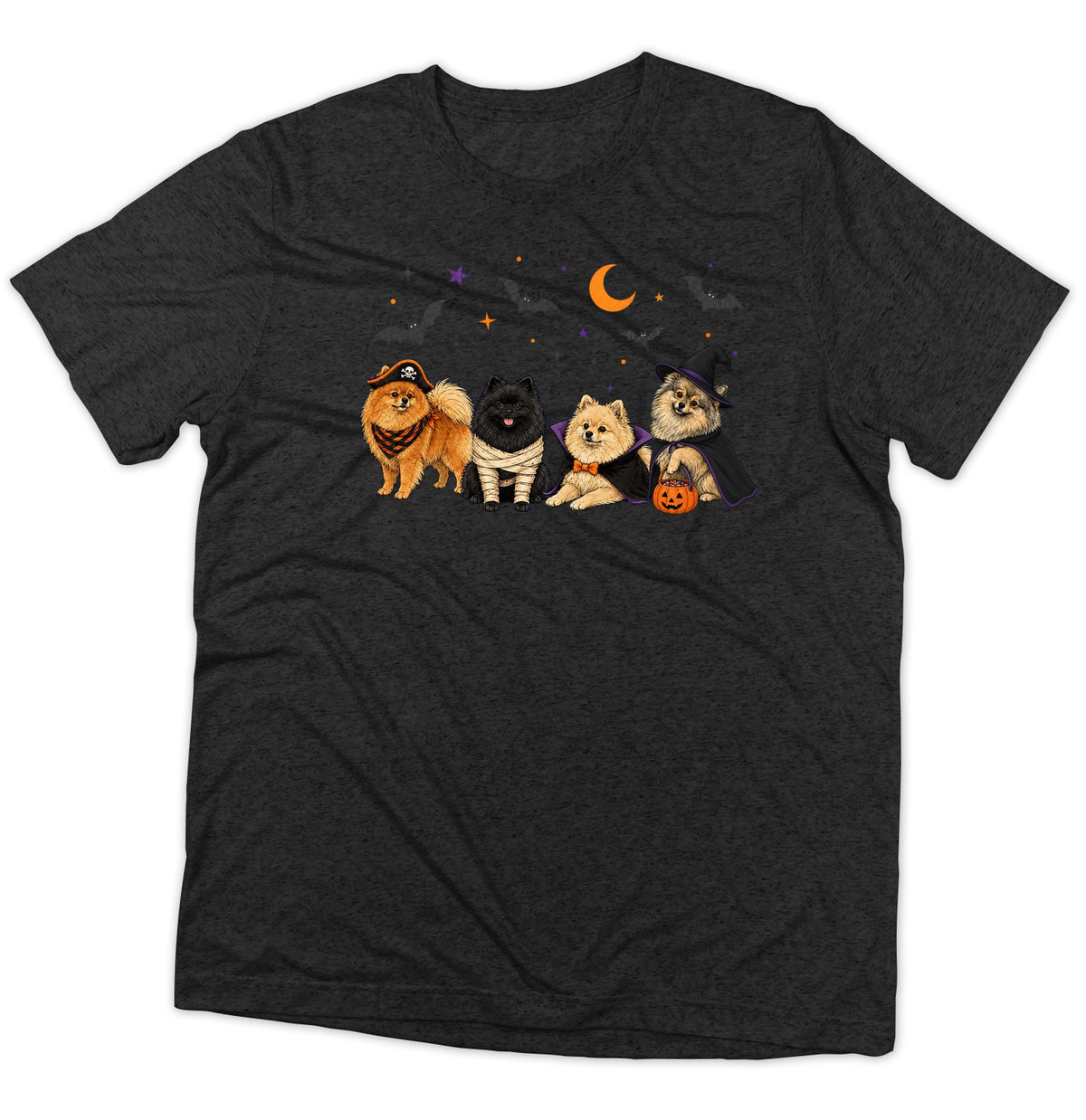 Pomeranian Halloween Lineup - Adult Tri-Blend T-Shirt