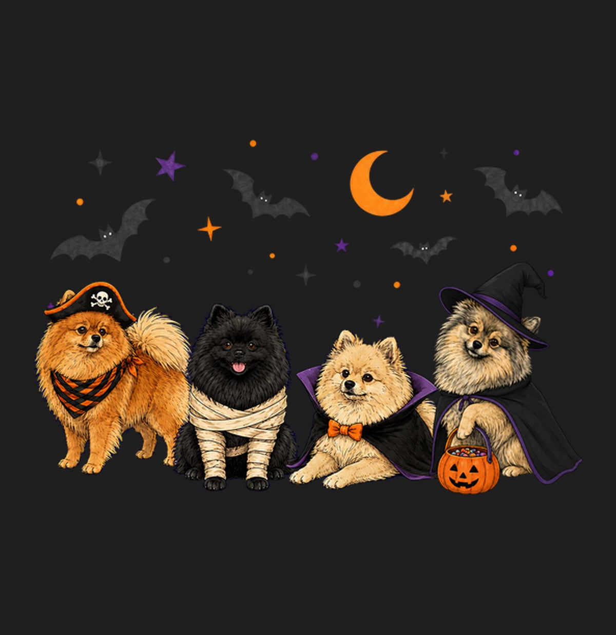 Pomeranian Halloween Lineup - Adult Tri-Blend T-Shirt