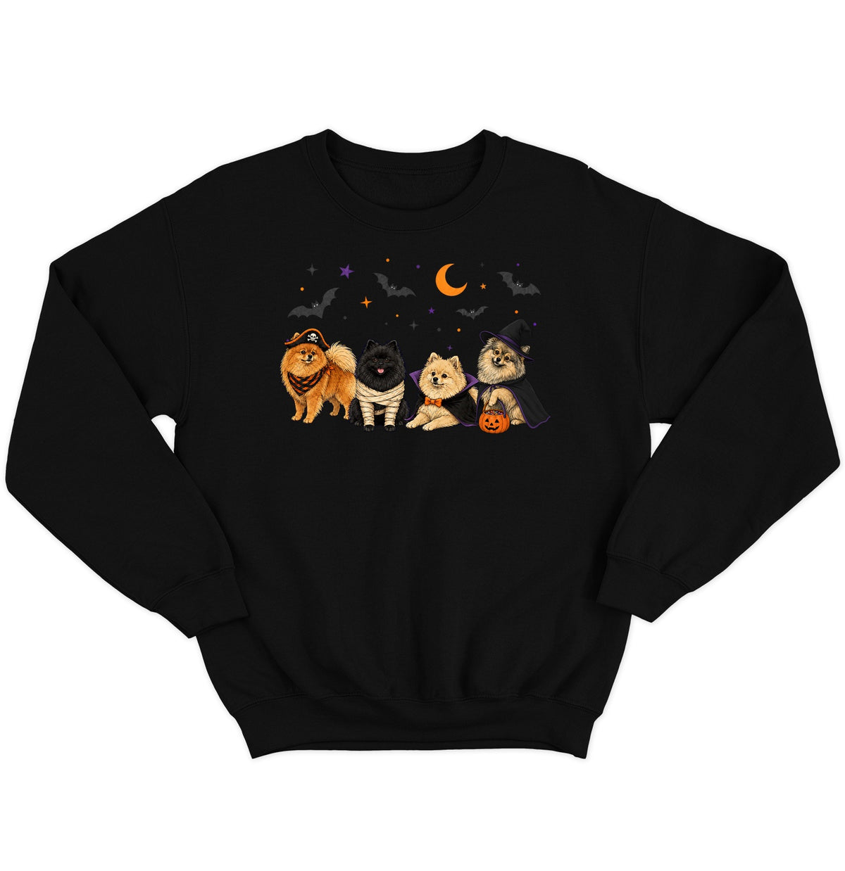 Pomeranian Halloween Lineup - Adult Unisex Crewneck Sweatshirt