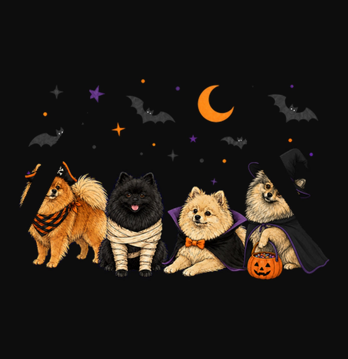 Pomeranian Halloween Lineup - Adult Unisex Hoodie