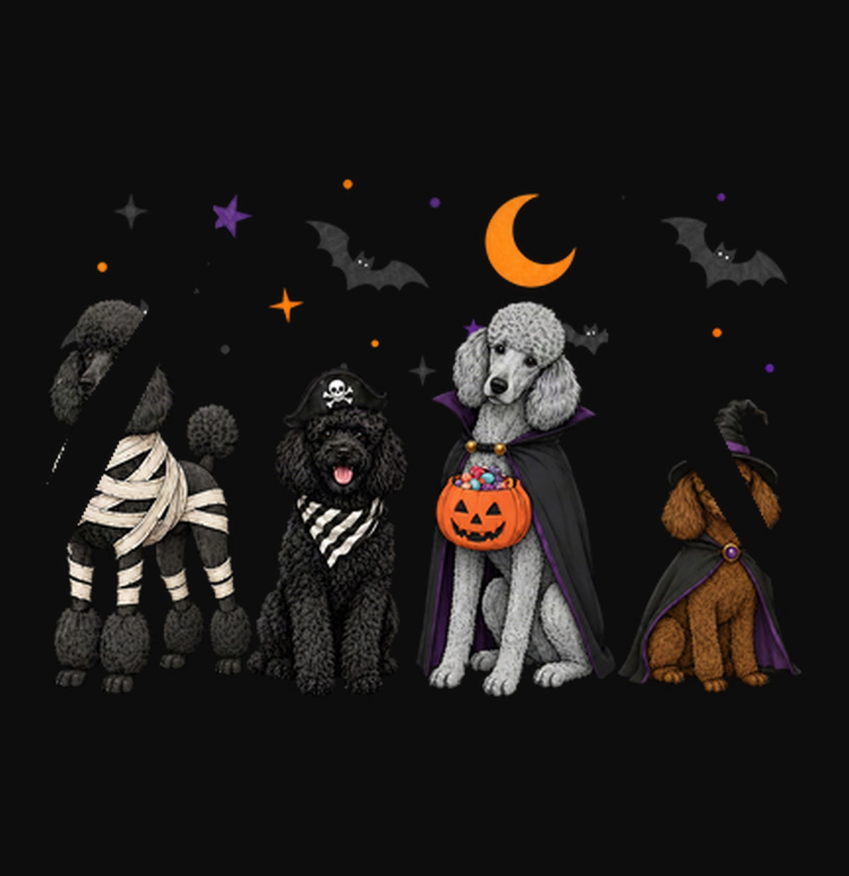 Poodle Halloween Lineup - Adult Unisex Hoodie