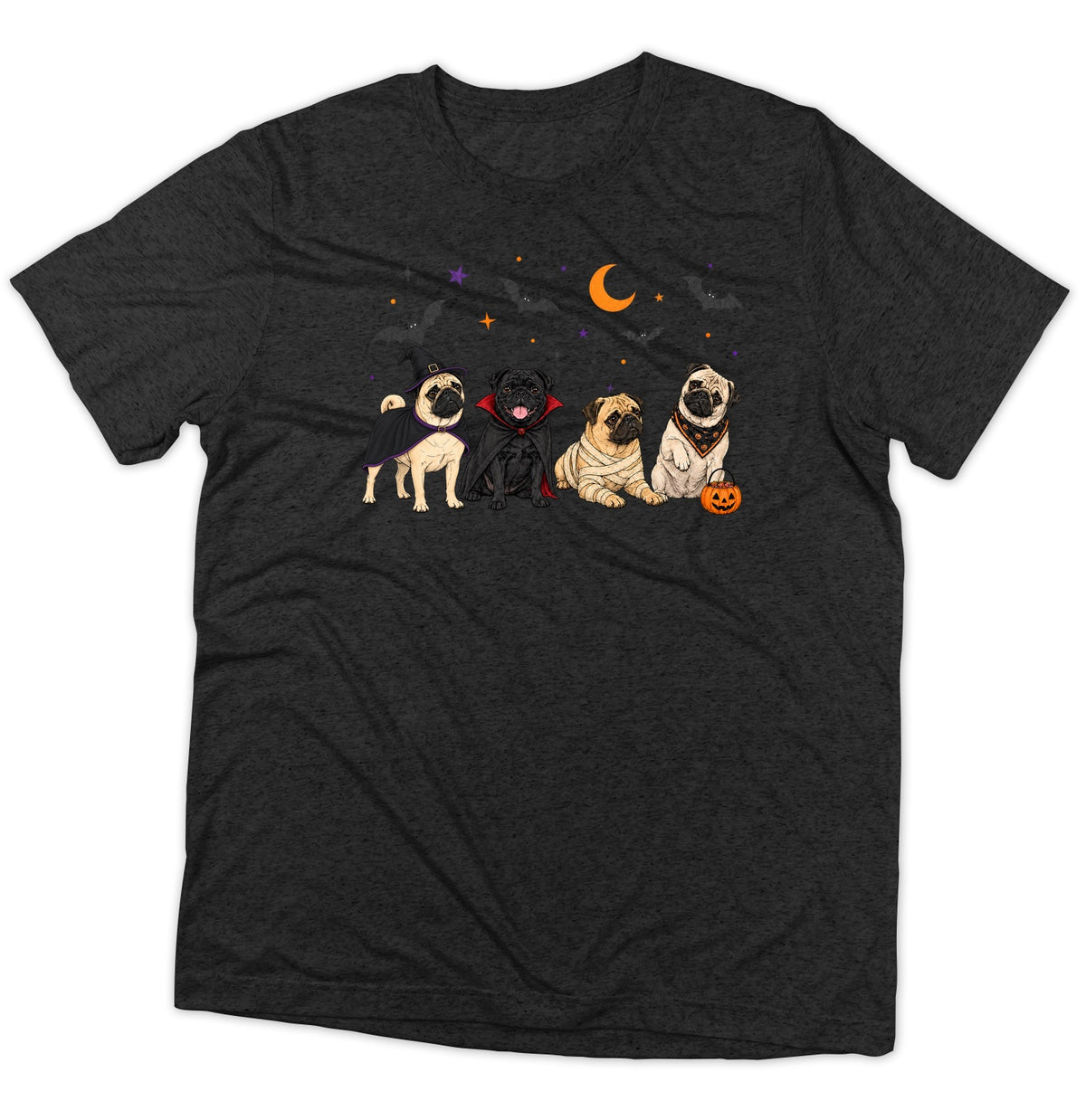 Pug Halloween Lineup - Adult Tri-Blend T-Shirt