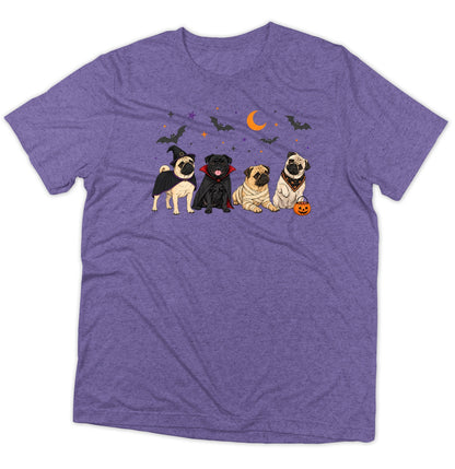 Pug Halloween Lineup - Adult Tri-Blend T-Shirt