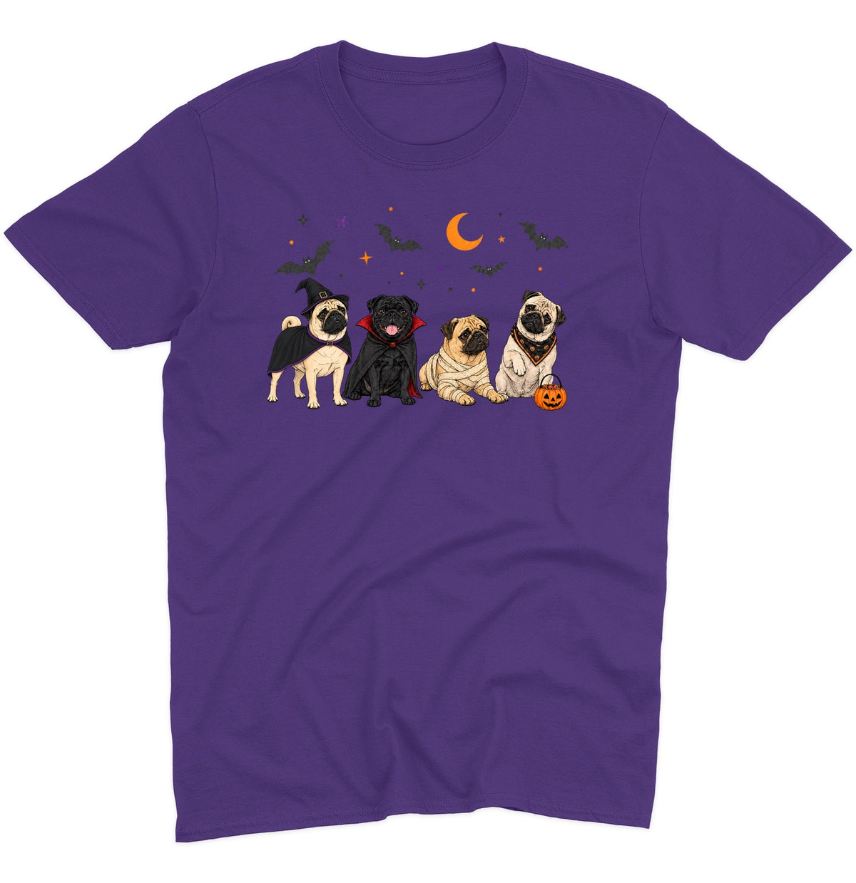 Pug Halloween Lineup - Adult Unisex T-Shirt
