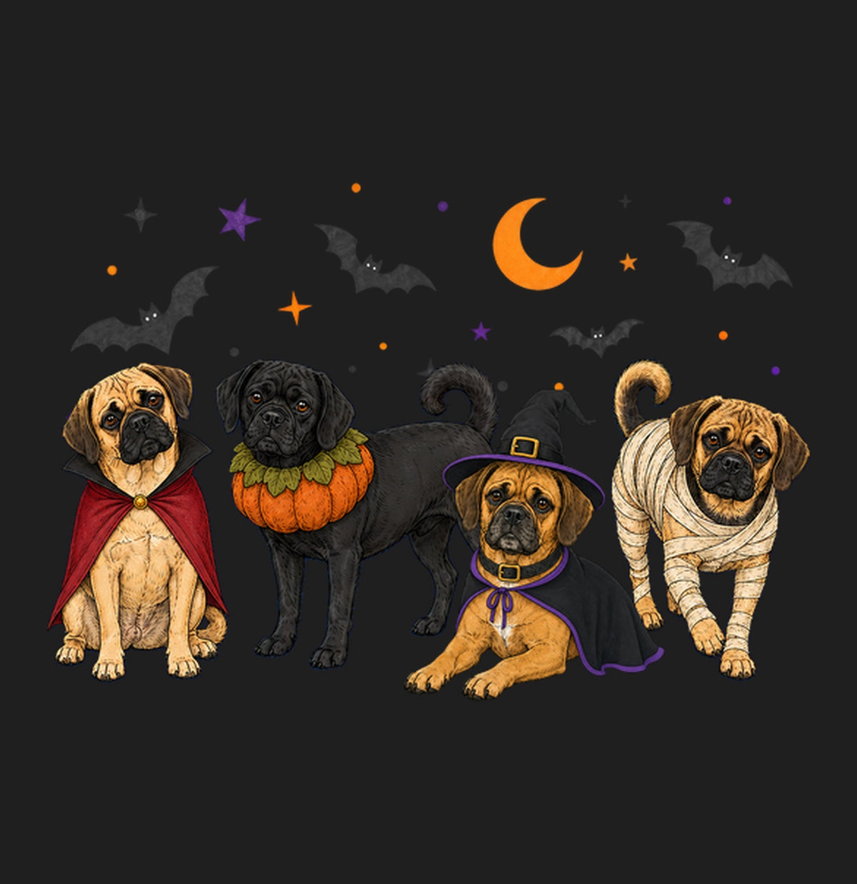 Puggle Halloween Lineup - Adult Tri-Blend T-Shirt