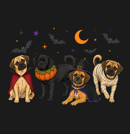 Puggle Halloween Lineup - Adult Unisex T-Shirt