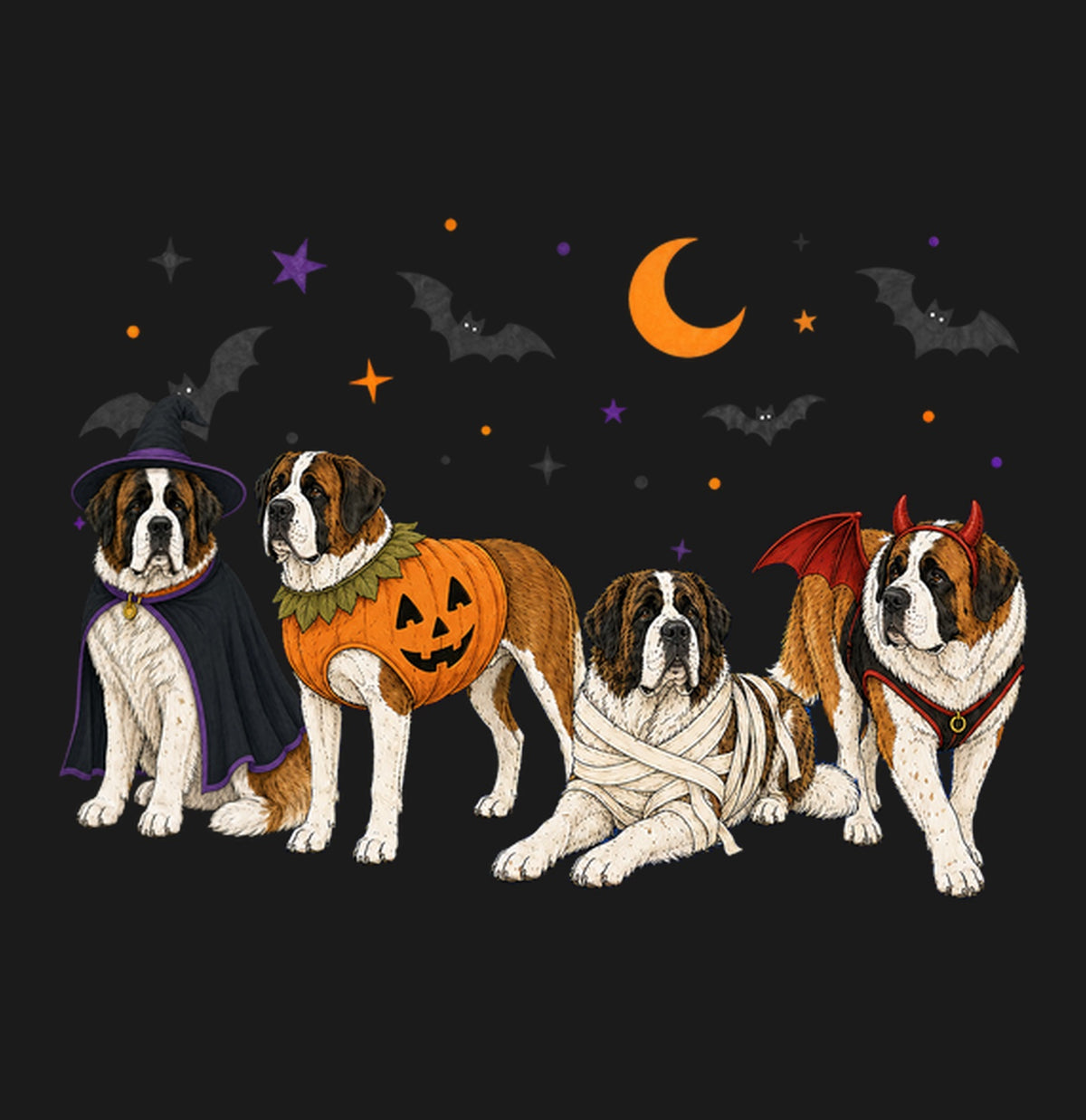 Saint Bernard Halloween Lineup - Adult Unisex T-Shirt