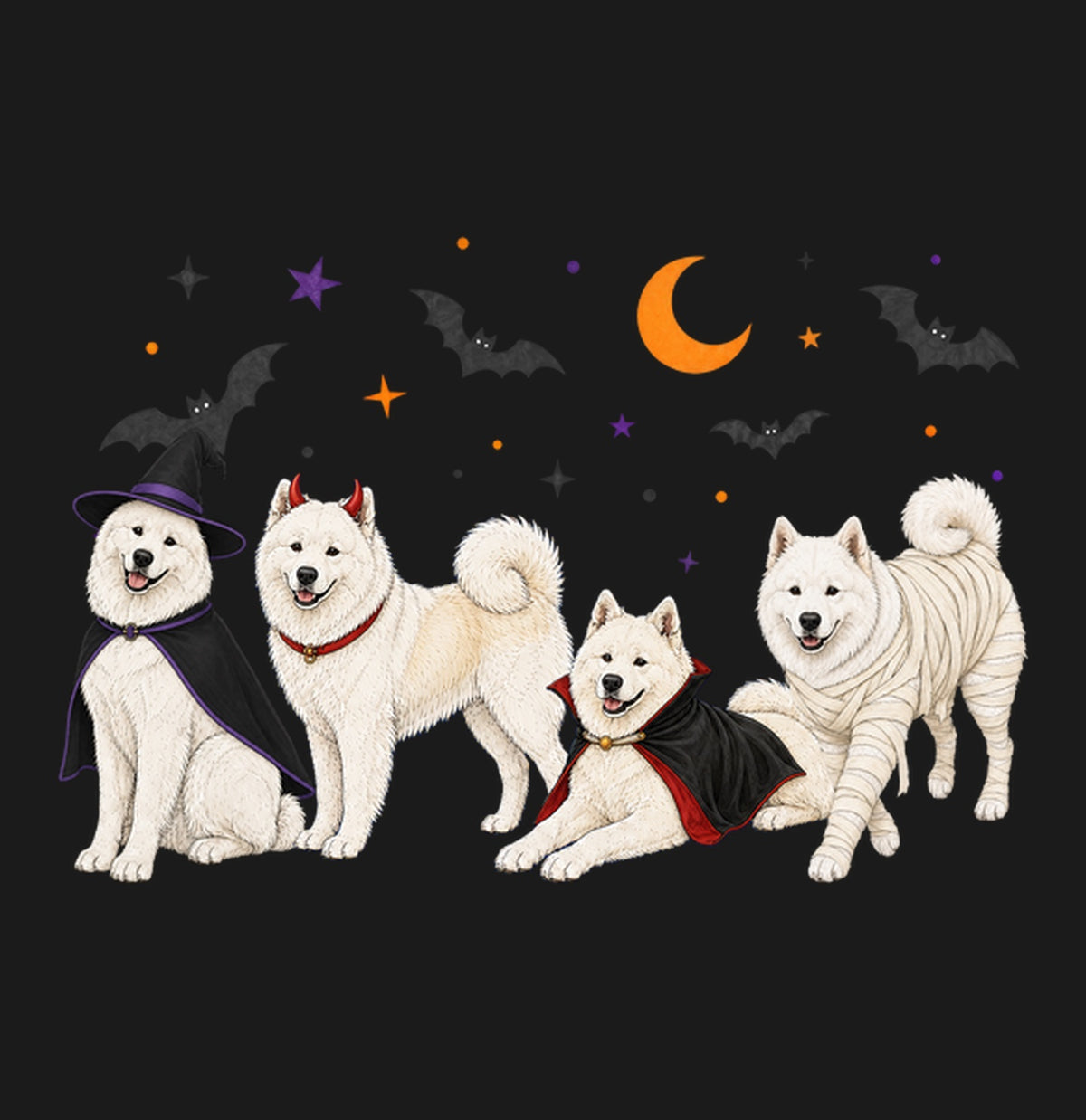 Samoyed Halloween Lineup - Adult Unisex T-Shirt
