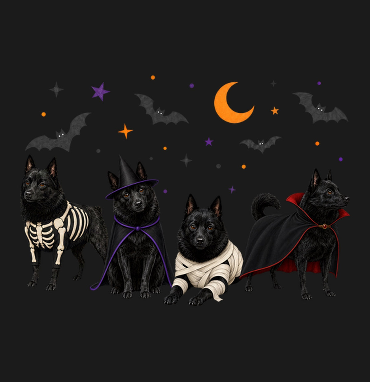 Schipperke Halloween Lineup - Adult Unisex T-Shirt