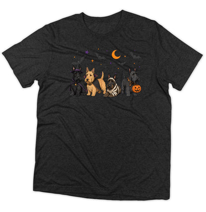 Scottish Terrier Halloween Lineup - Adult Tri-Blend T-Shirt