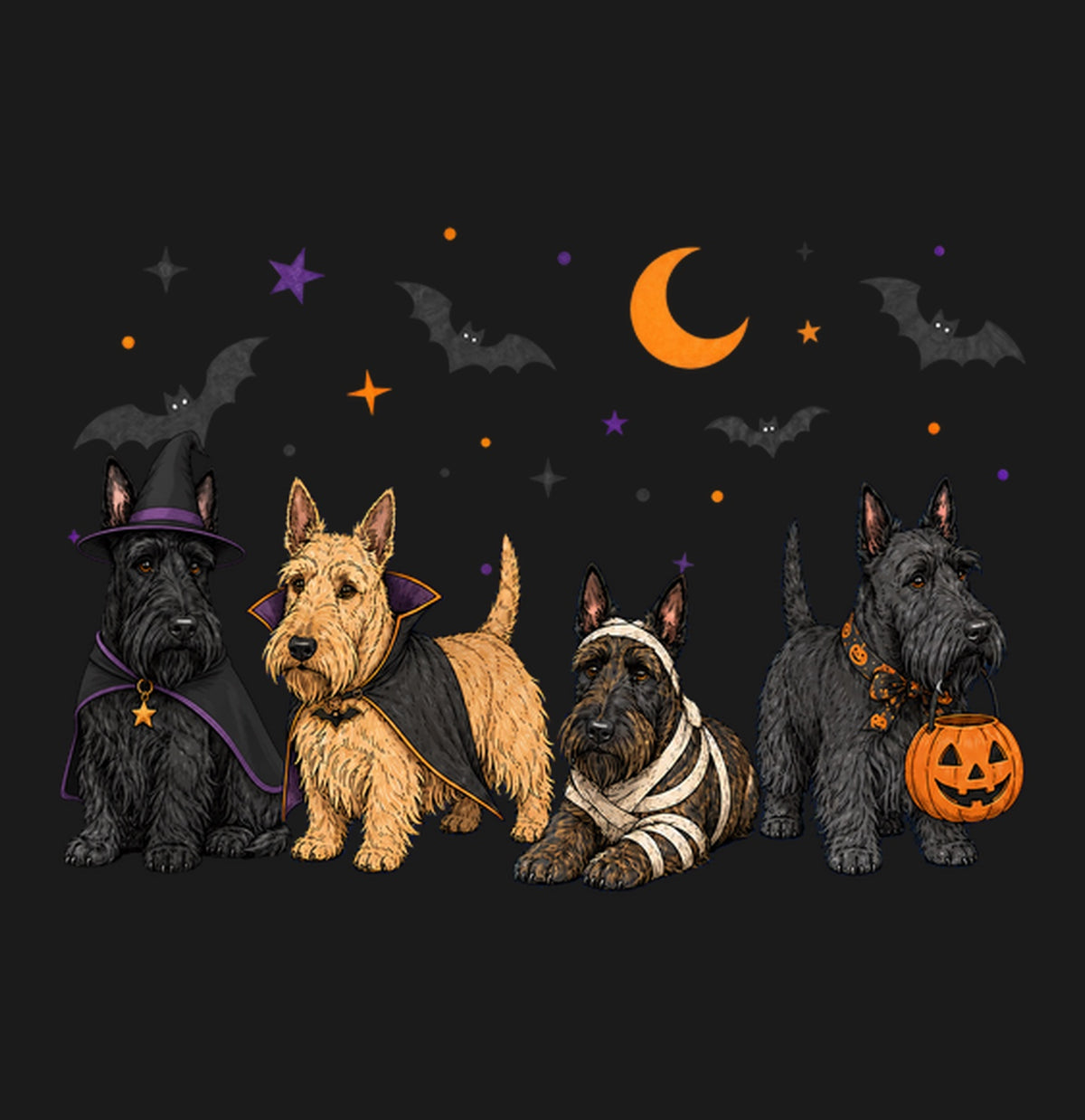 Scottish Terrier Halloween Lineup - Adult Unisex T-Shirt