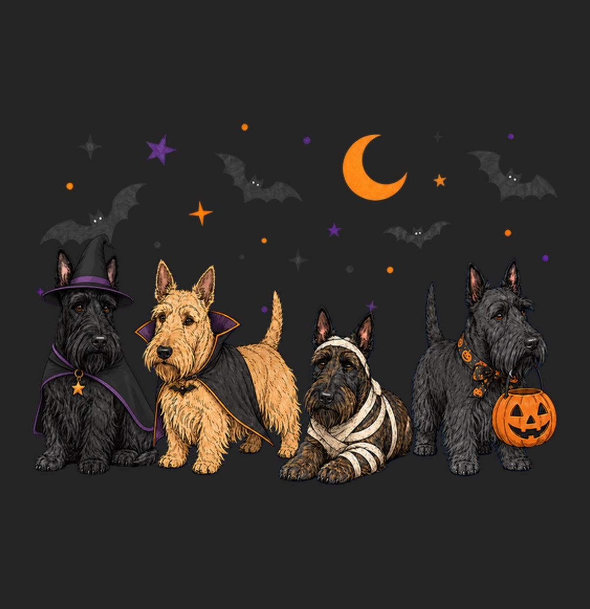 Scottish Terrier Halloween Lineup - Women's Tri-Blend T-Shirt