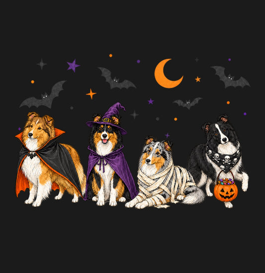 Shetland Sheepdog Halloween Lineup - Adult Unisex T-Shirt