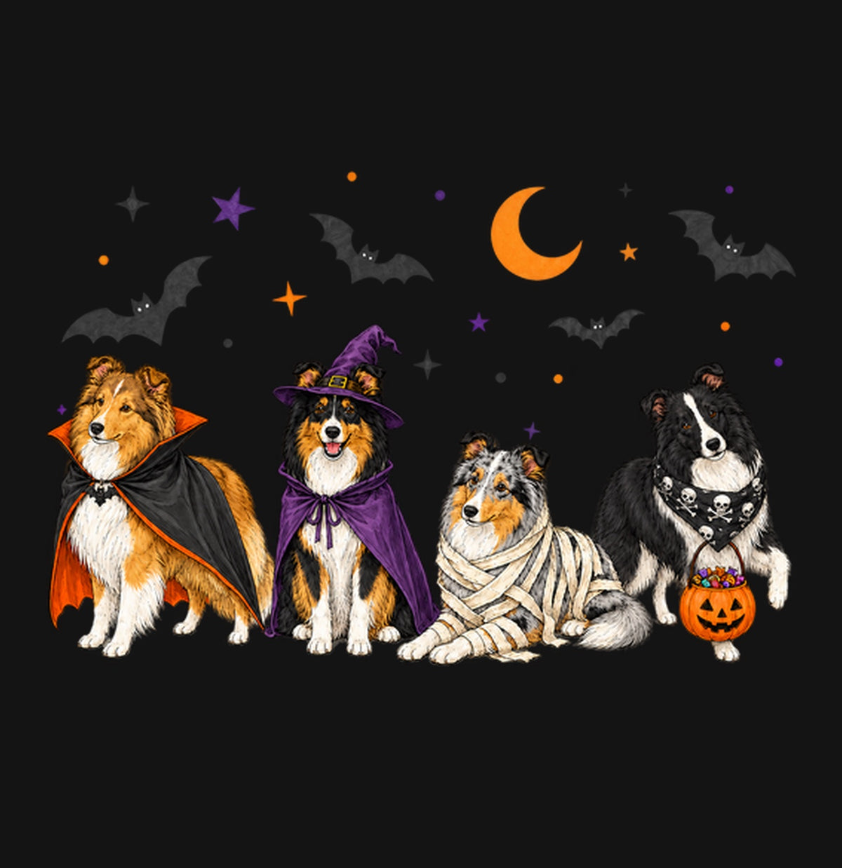 Shetland Sheepdog Halloween Lineup - Kids Unisex T-Shirt