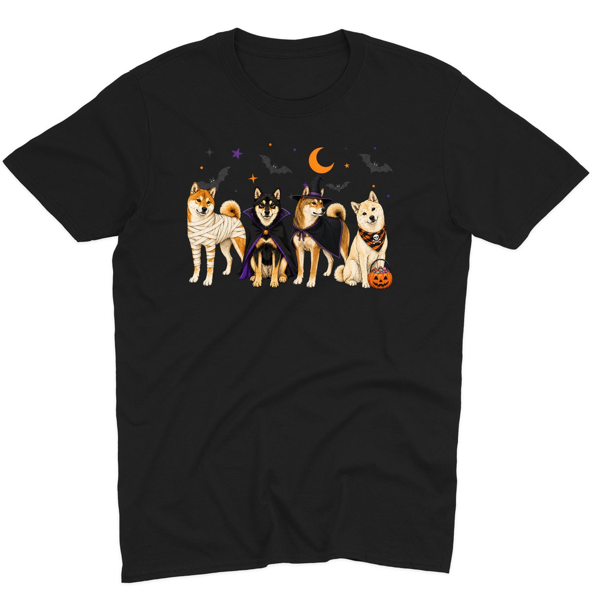 Shiba Inu Halloween Lineup - Adult Unisex T-Shirt