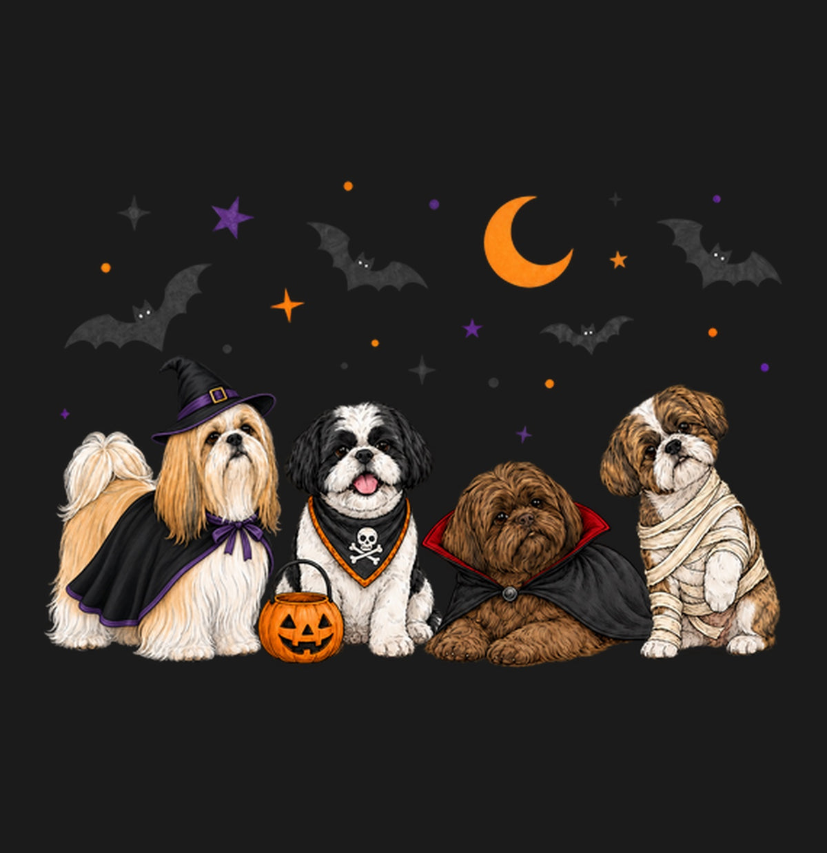Shih Tzu Halloween Lineup - Adult Unisex T-Shirt