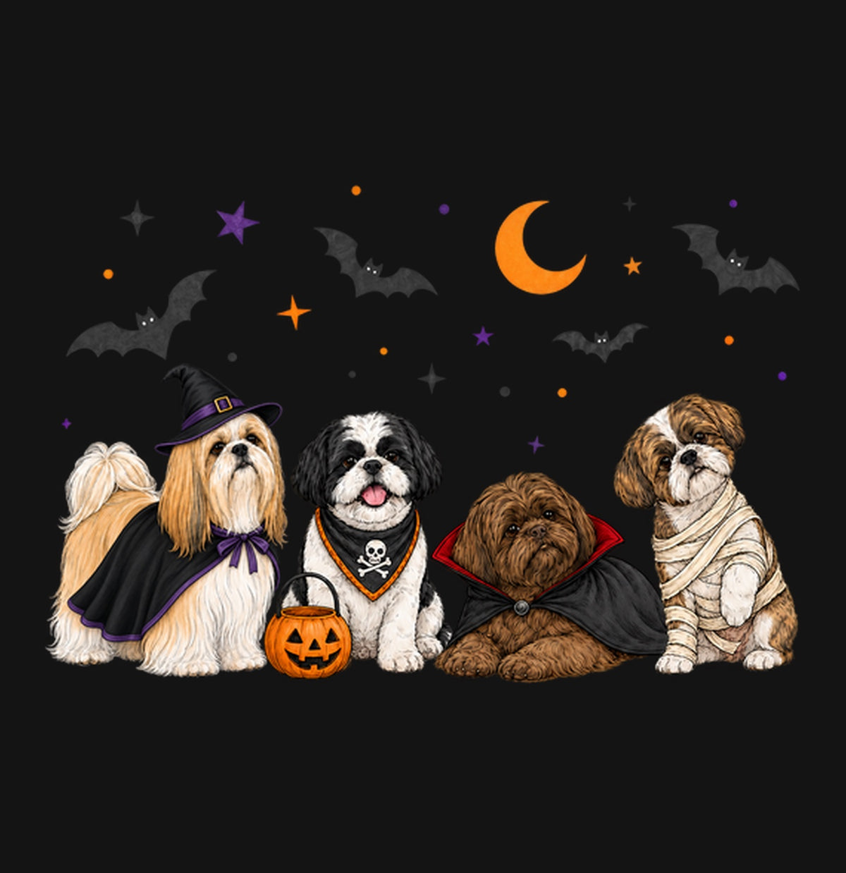 Shih Tzu Halloween Lineup - Kids Unisex T-Shirt