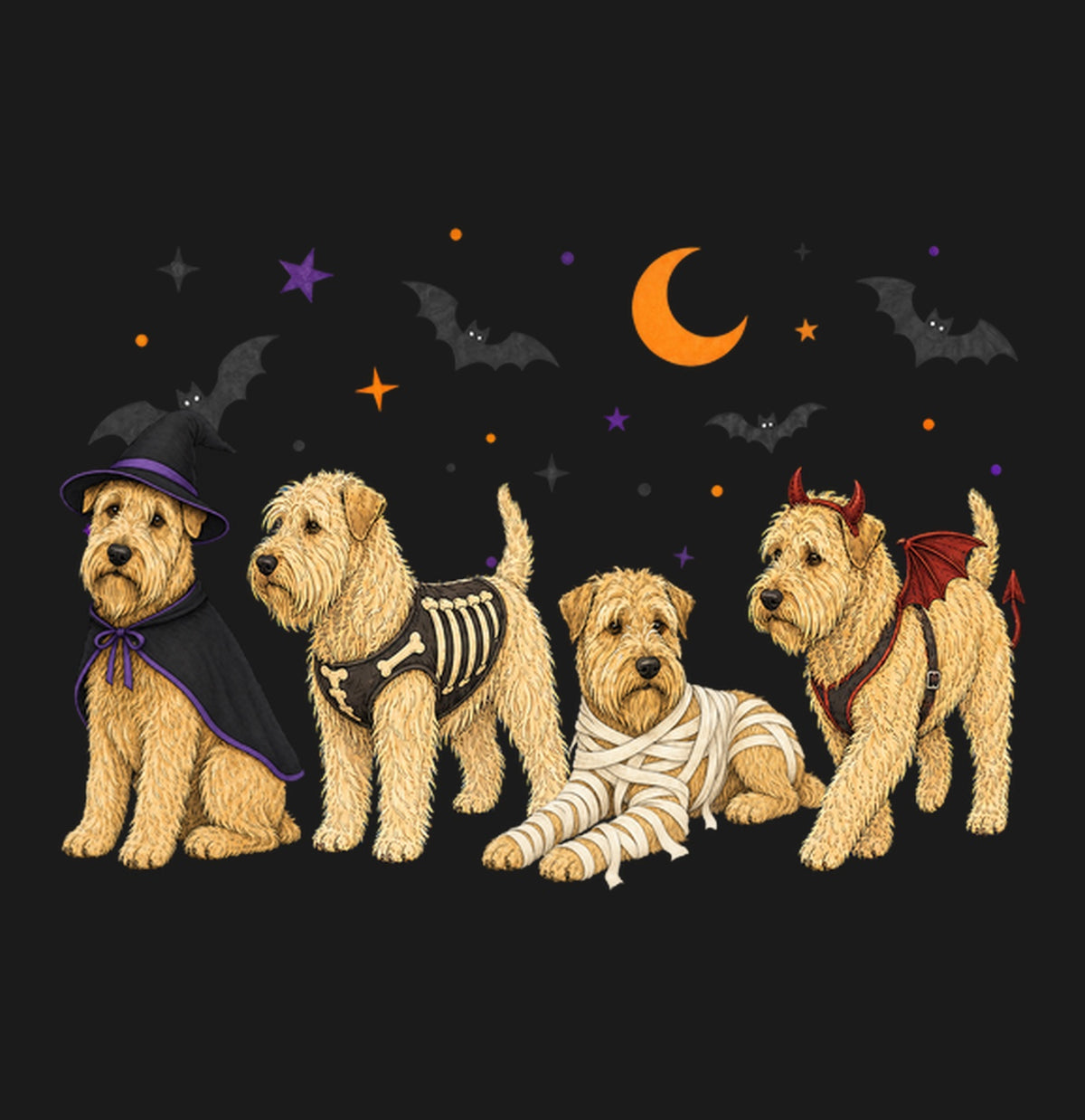 Soft Coated Wheaten Terrier Halloween Lineup - Adult Unisex T-Shirt