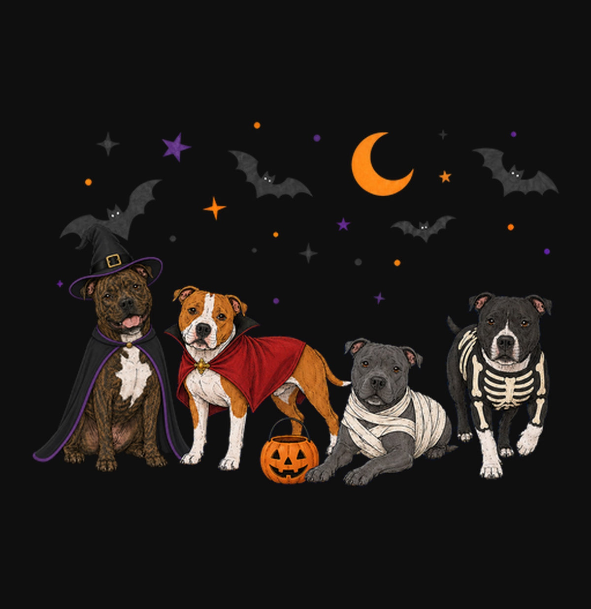 Staffordshire Bull Terrier Halloween Lineup - Adult Unisex Crewneck Sweatshirt