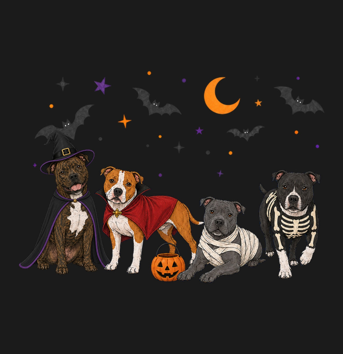 Staffordshire Bull Terrier Halloween Lineup - Adult Unisex T-Shirt