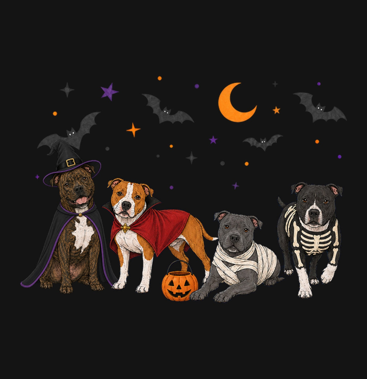 Staffordshire Bull Terrier Halloween Lineup - Kids Unisex T-Shirt