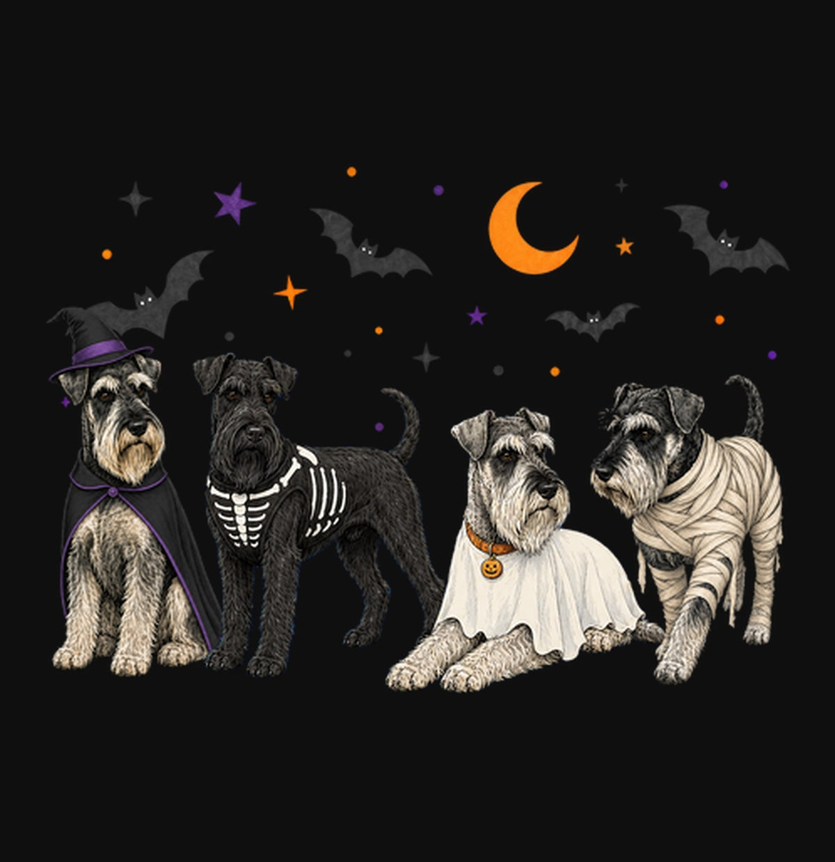 Standard Schnauzer Halloween Lineup - Adult Unisex Crewneck Sweatshirt