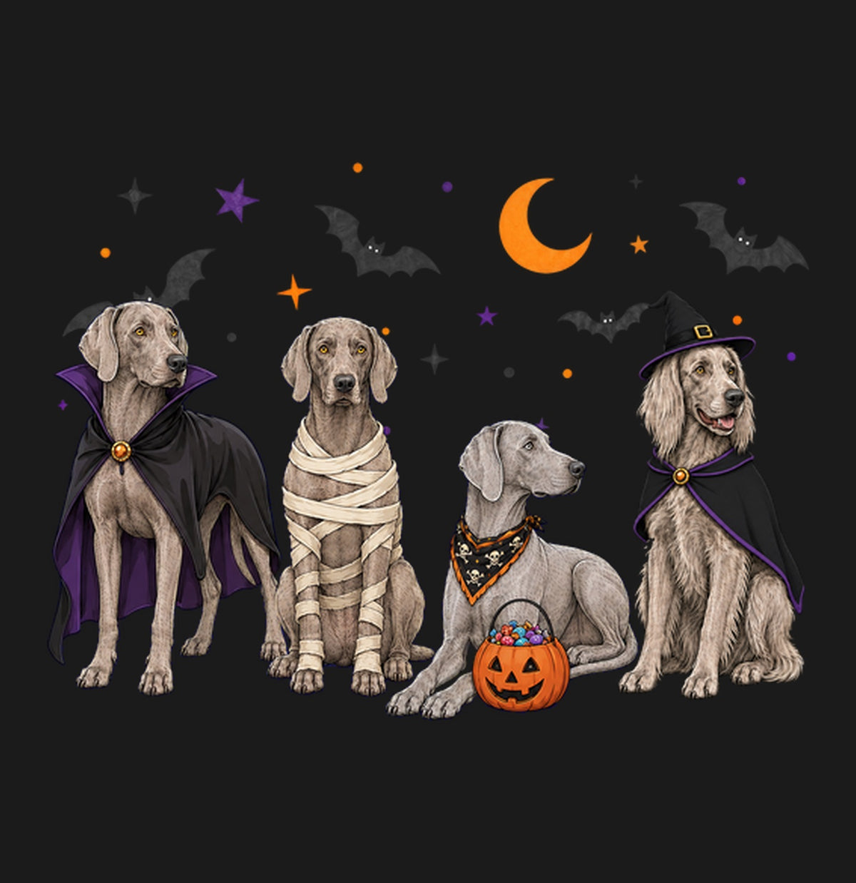 Weimaraner Halloween Lineup - Adult Unisex T-Shirt